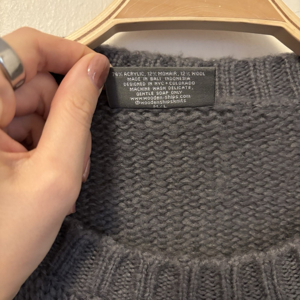 Wooden Ships Sweater BELIEVE Mohair Wool‎ Blend M/L Gray Christmas - Picture 3 of 6